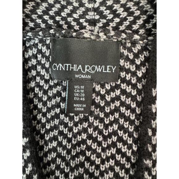 Cynthia Rowley Wool Blend Open Front Cardigan Sweater Herringbone Gray Black 1X - Picture 5 of 6